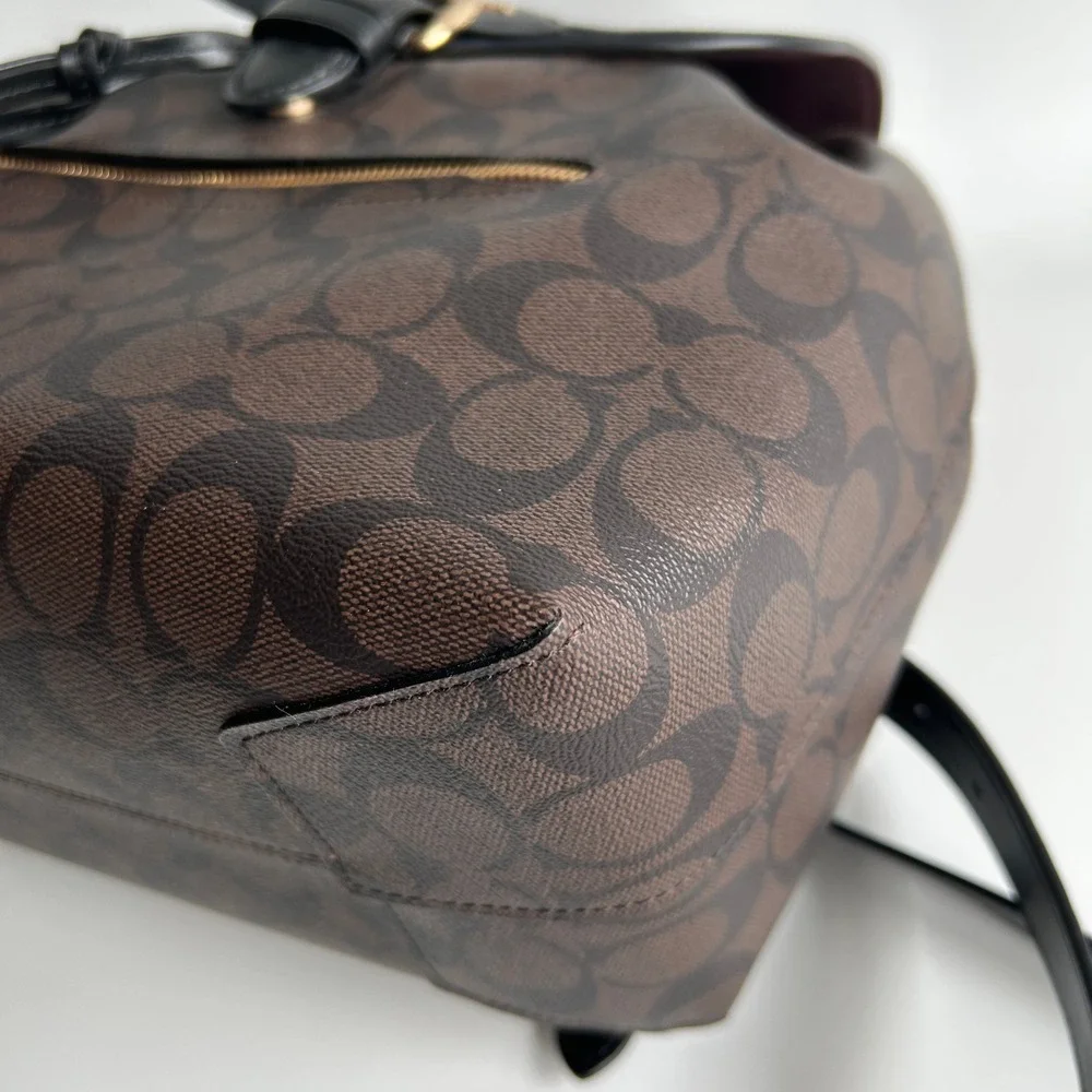 Coach Kleo Backpack Brown Black Signature Canvas Suede C5648 Excellent